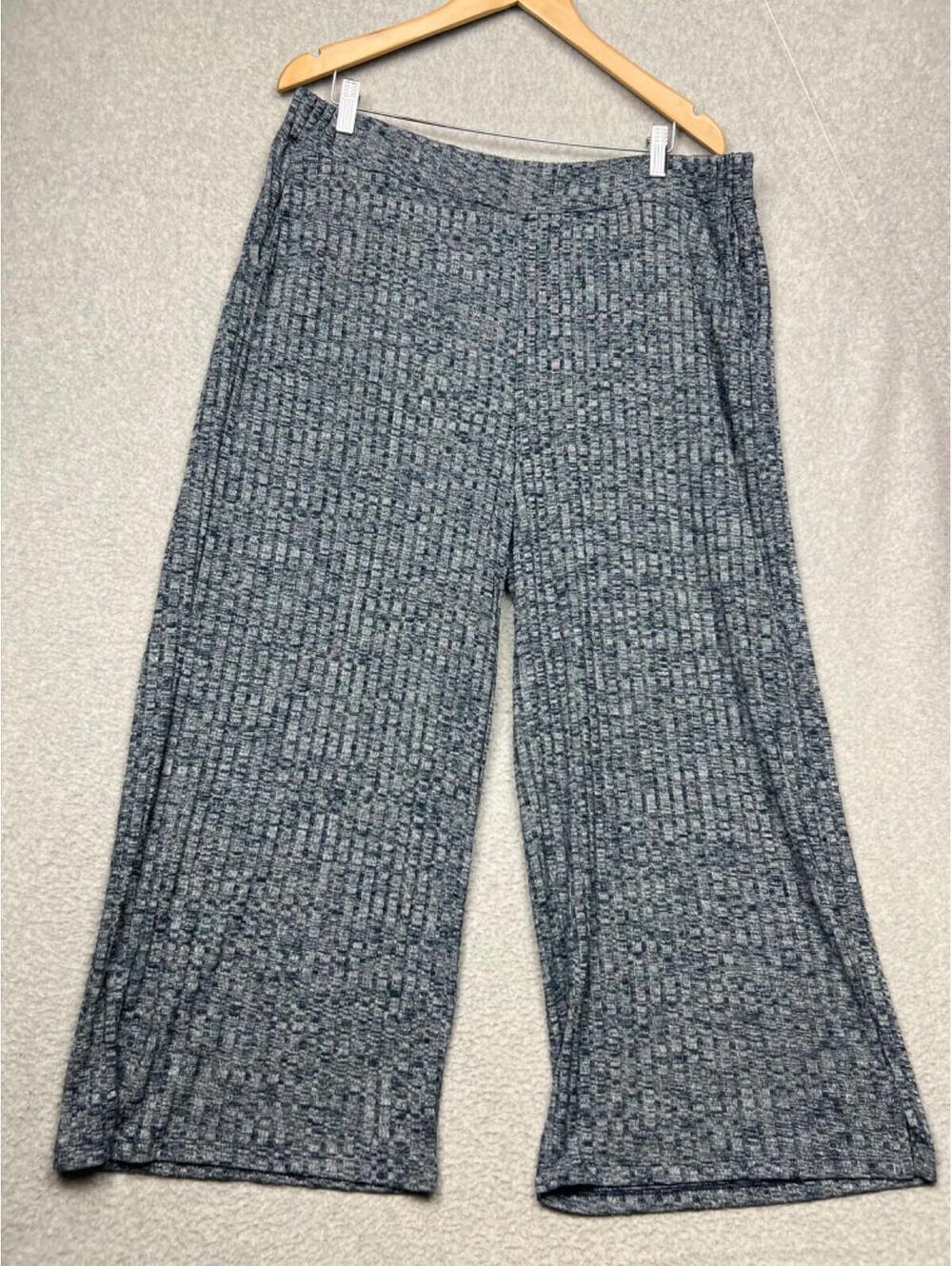 Liz Claiborne Pull On Ribbed Knit Wide Leg Cropped Pants Womens XL Casual Blue